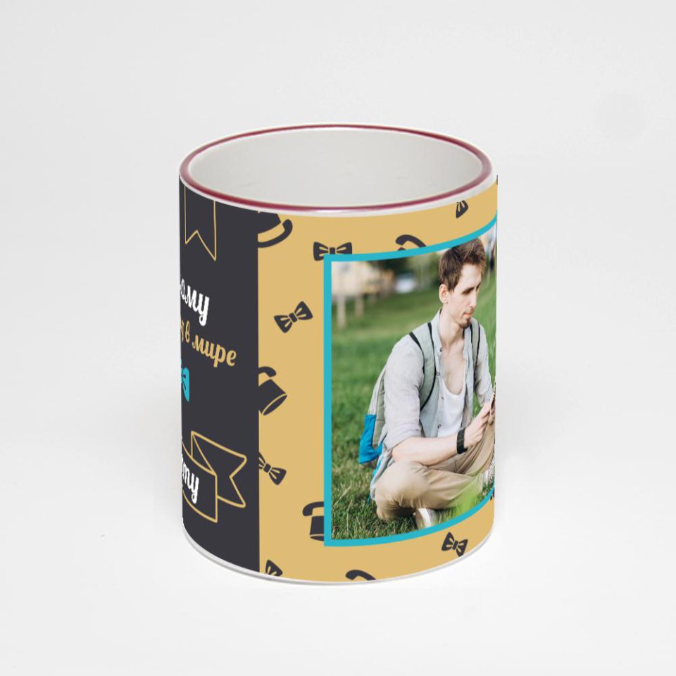 Кружка с бордовой ручкой и ободком