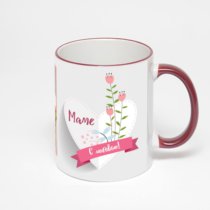 Кружка с бордовой ручкой и ободком