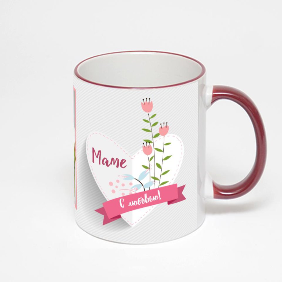 Кружка с бордовой ручкой и ободком