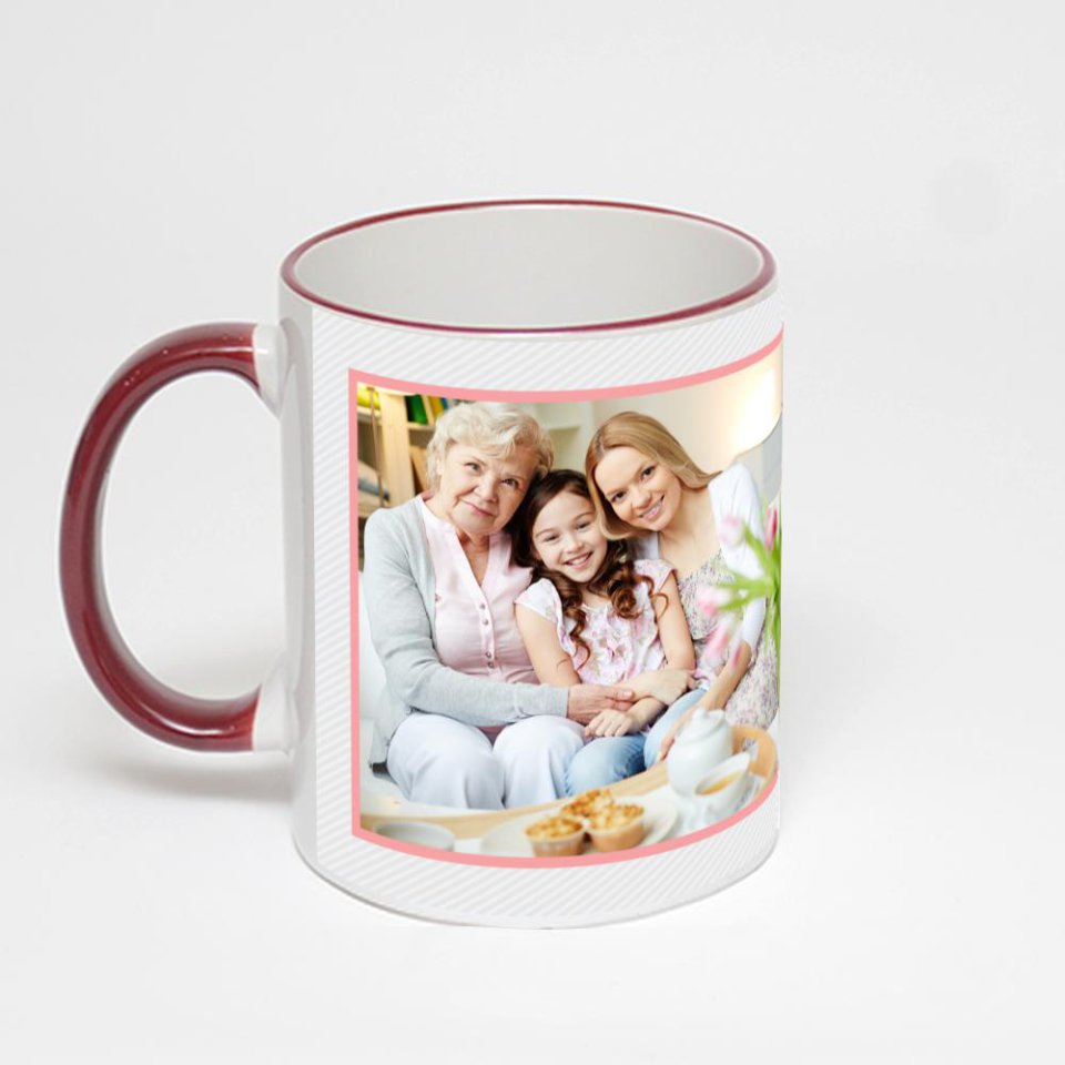 Кружка с бордовой ручкой и ободком