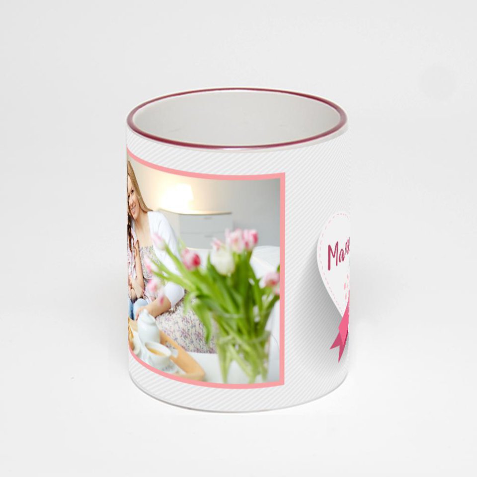 Кружка с бордовой ручкой и ободком