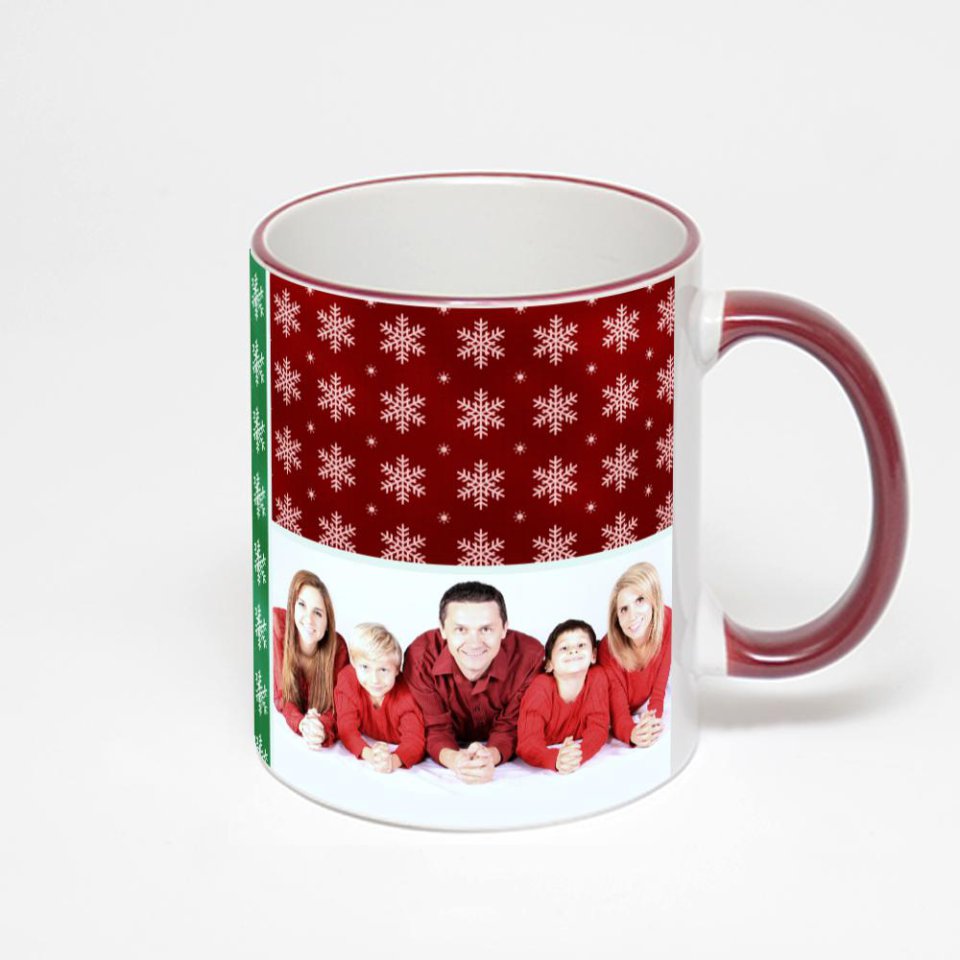 Кружка с бордовой ручкой и ободком