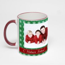 Кружка с бордовой ручкой и ободком