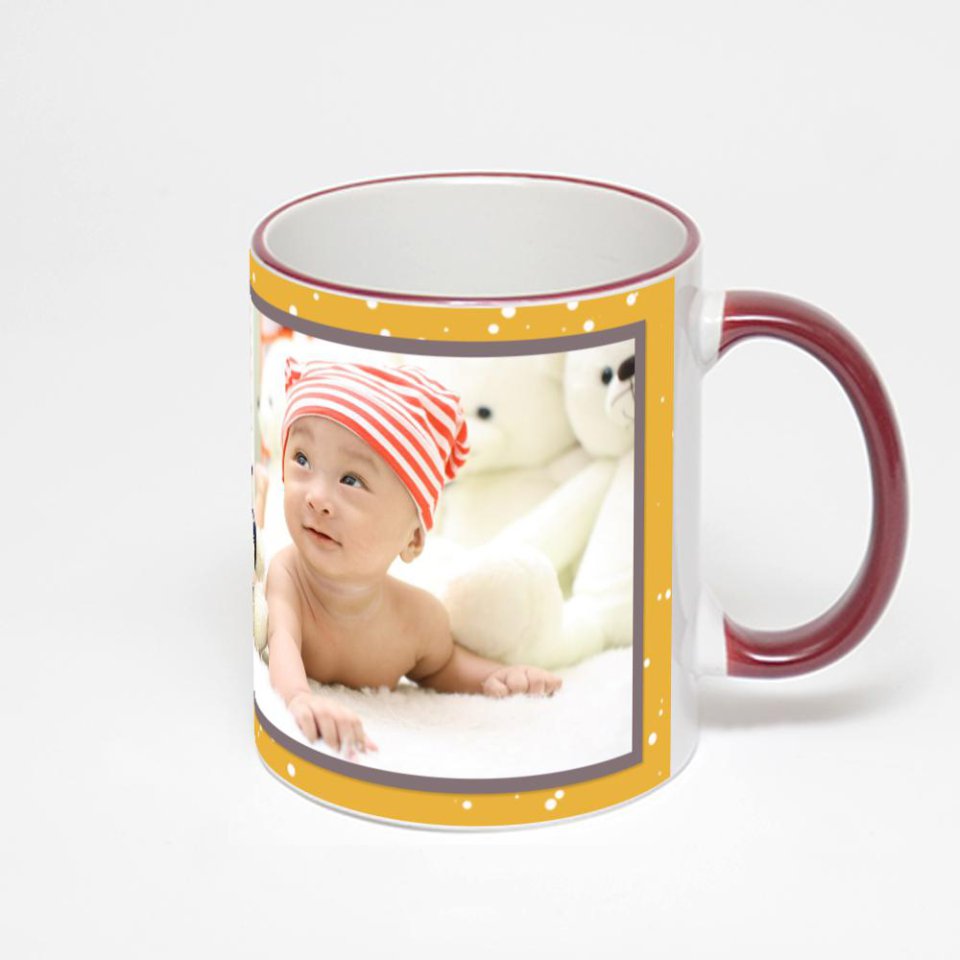 Кружка с бордовой ручкой и ободком