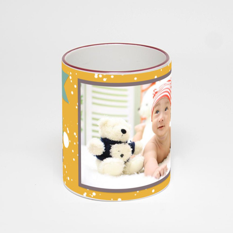 Кружка с бордовой ручкой и ободком