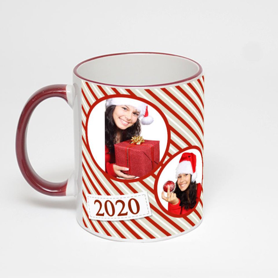 Кружка с бордовой ручкой и ободком