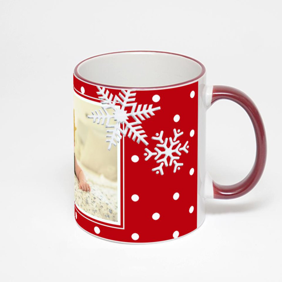 Кружка с бордовой ручкой и ободком