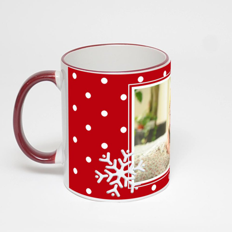 Кружка с бордовой ручкой и ободком