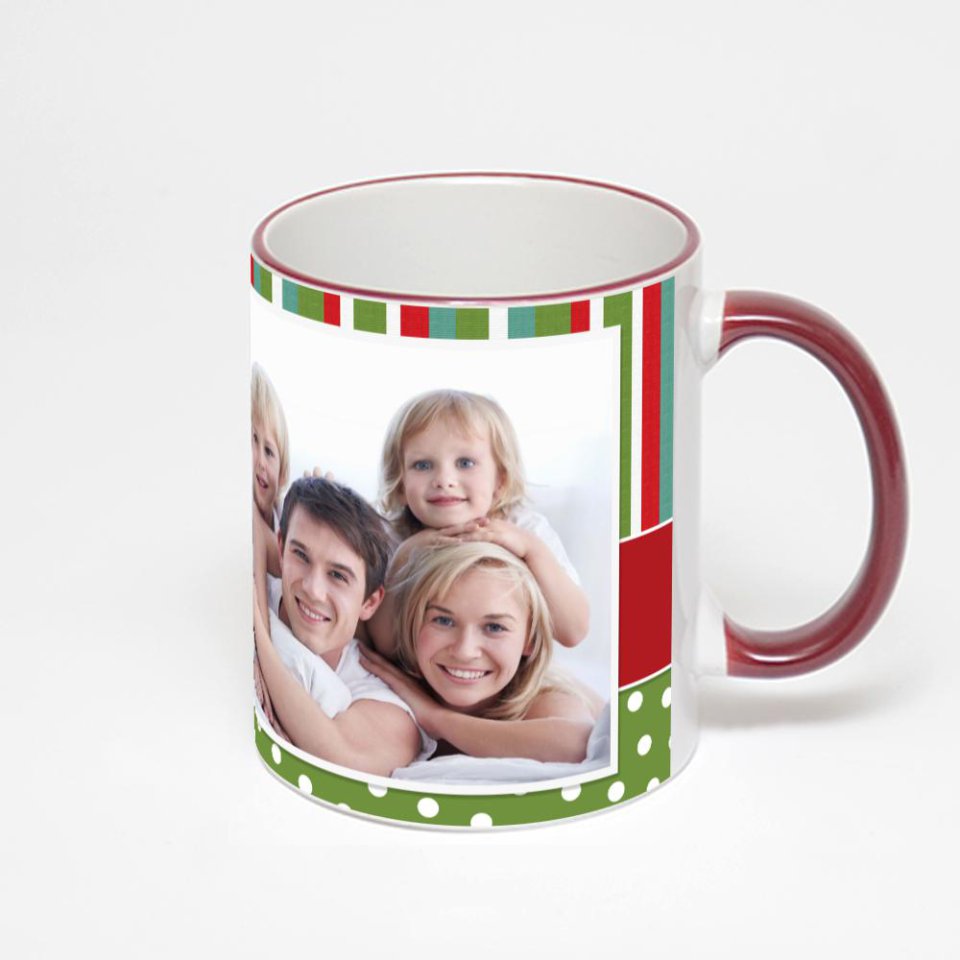 Кружка с бордовой ручкой и ободком