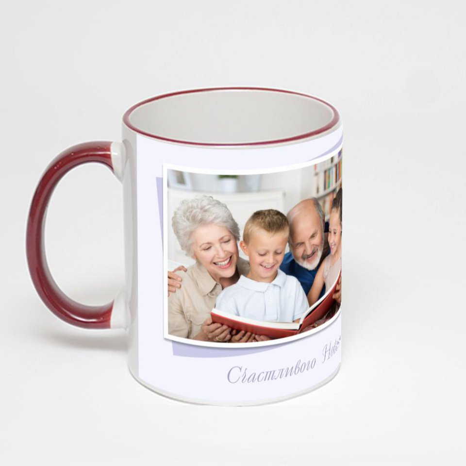 Кружка с бордовой ручкой и ободком