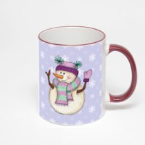 Кружка с бордовой ручкой и ободком