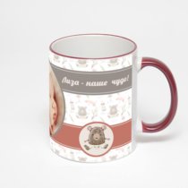 Кружка с бордовой ручкой и ободком