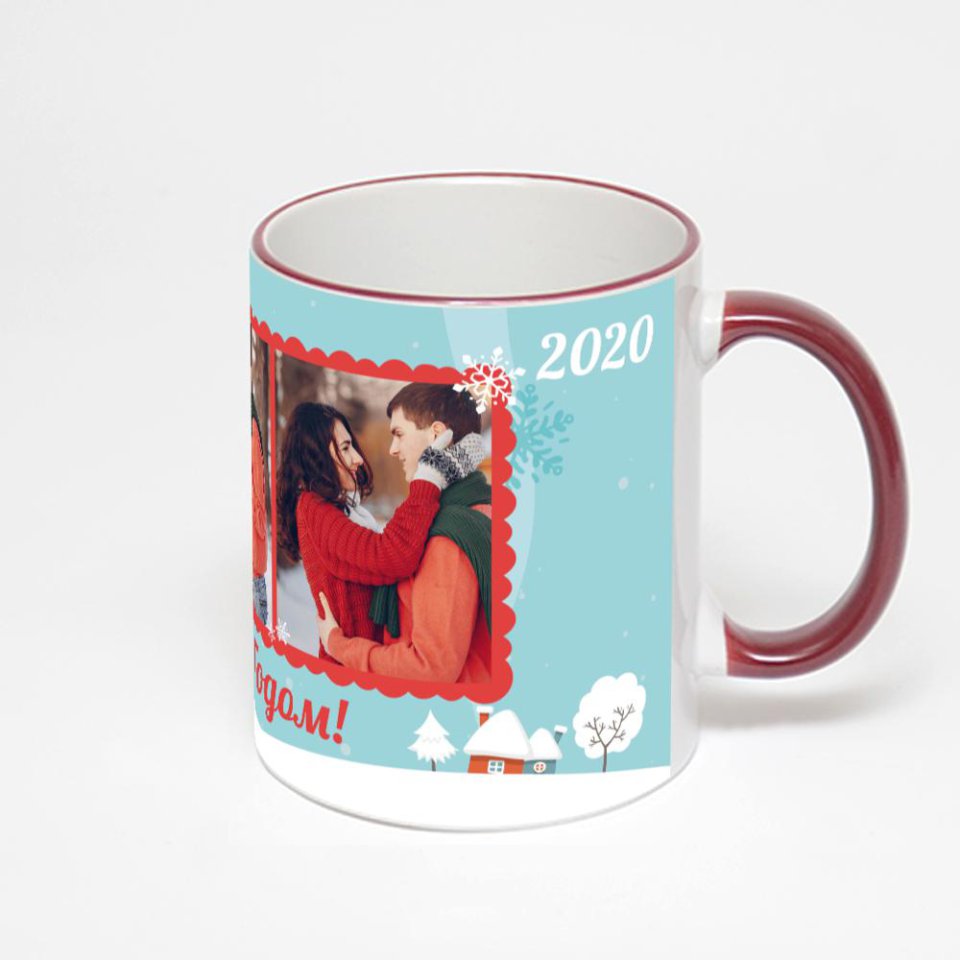 Кружка с бордовой ручкой и ободком