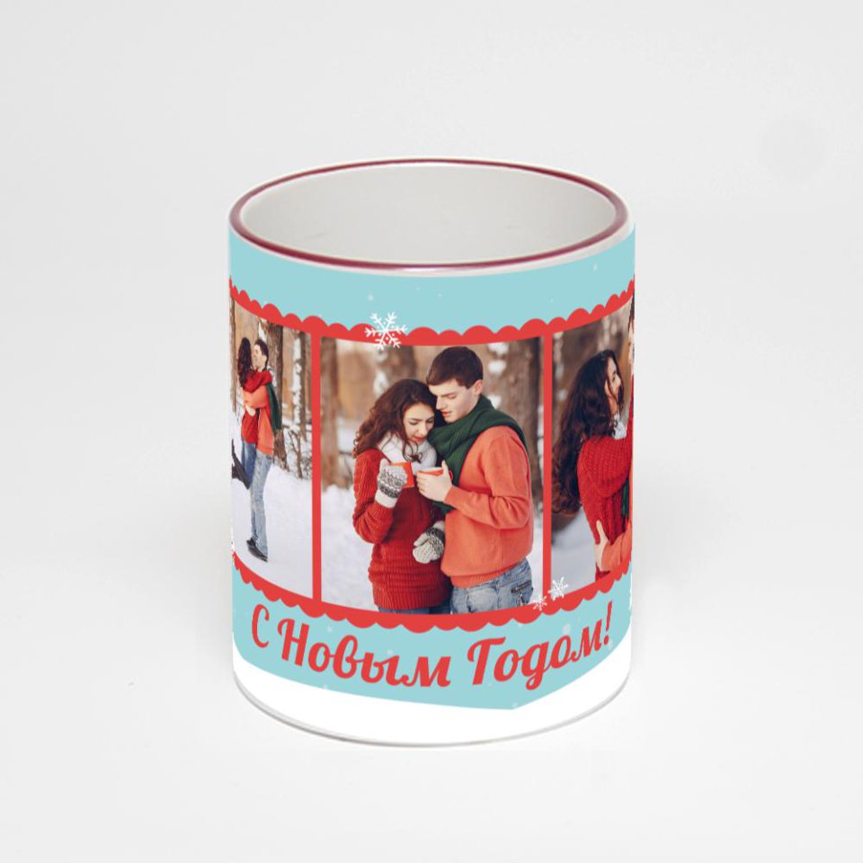 Кружка с бордовой ручкой и ободком