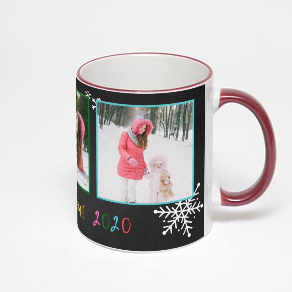 Кружка с бордовой ручкой и ободком