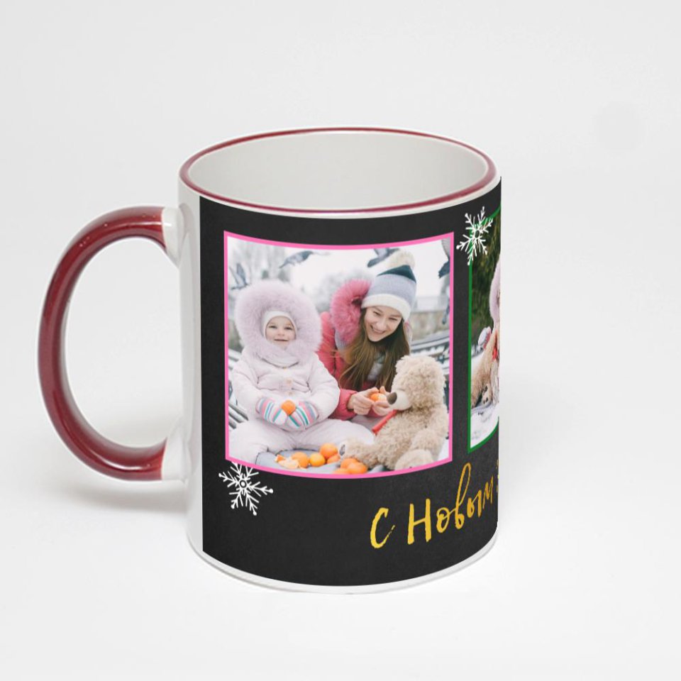 Кружка с бордовой ручкой и ободком