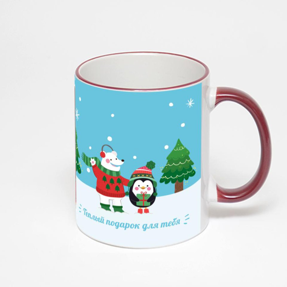 Кружка с бордовой ручкой и ободком