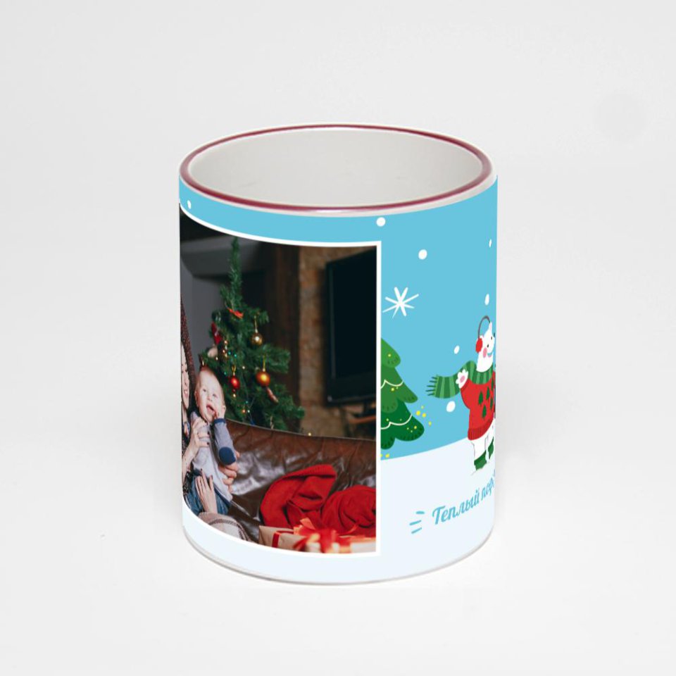 Кружка с бордовой ручкой и ободком