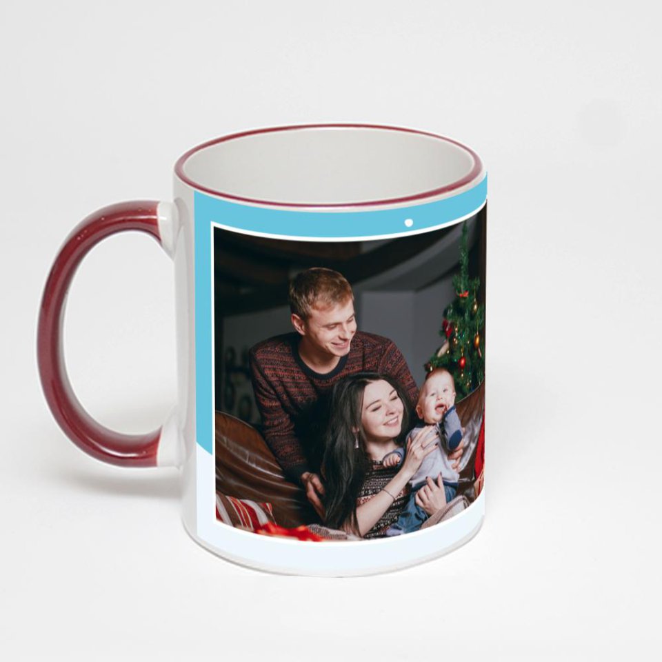 Кружка с бордовой ручкой и ободком