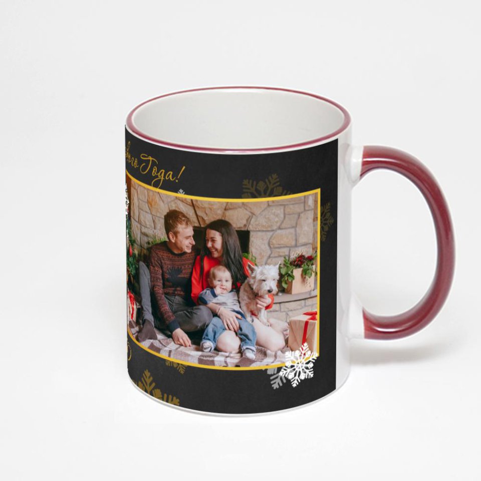 Кружка с бордовой ручкой и ободком