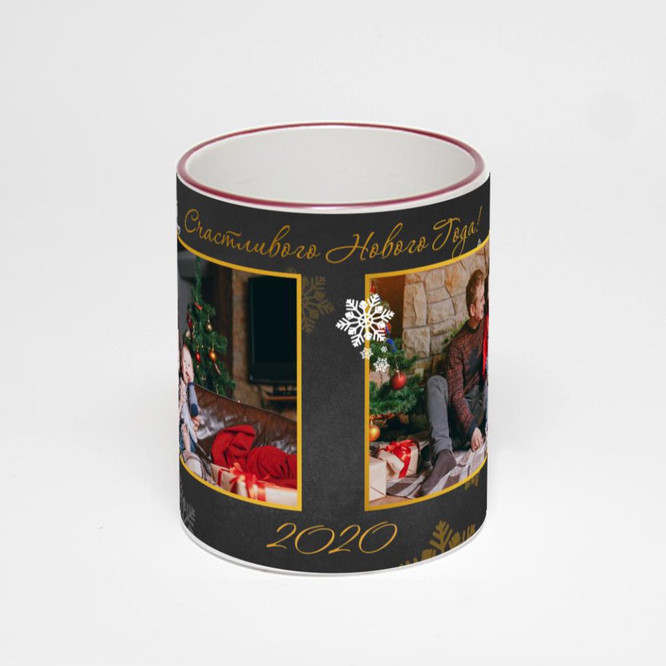 Кружка с бордовой ручкой и ободком