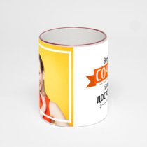 Кружка с бордовой ручкой и ободком