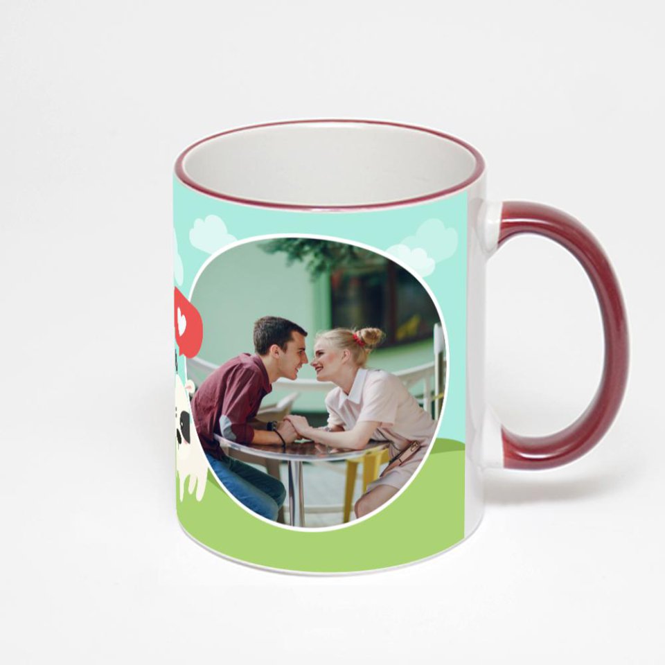 Кружка с бордовой ручкой и ободком