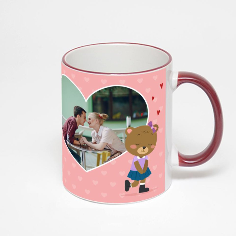 Кружка с бордовой ручкой и ободком