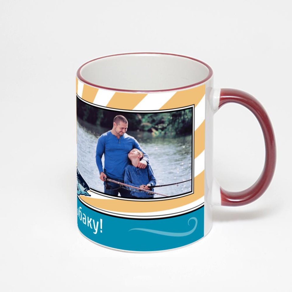 Кружка с бордовой ручкой и ободком