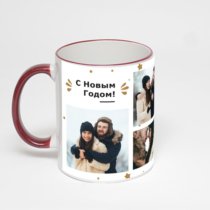 Кружка с бордовой ручкой и ободком