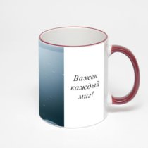 Кружка с бордовой ручкой и ободком