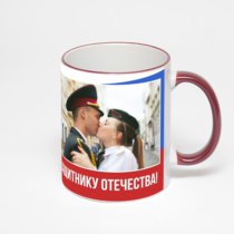 Кружка с бордовой ручкой и ободком