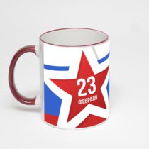 Кружка с бордовой ручкой и ободком