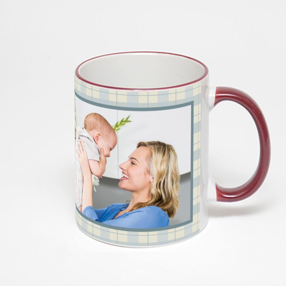 Кружка с бордовой ручкой и ободком