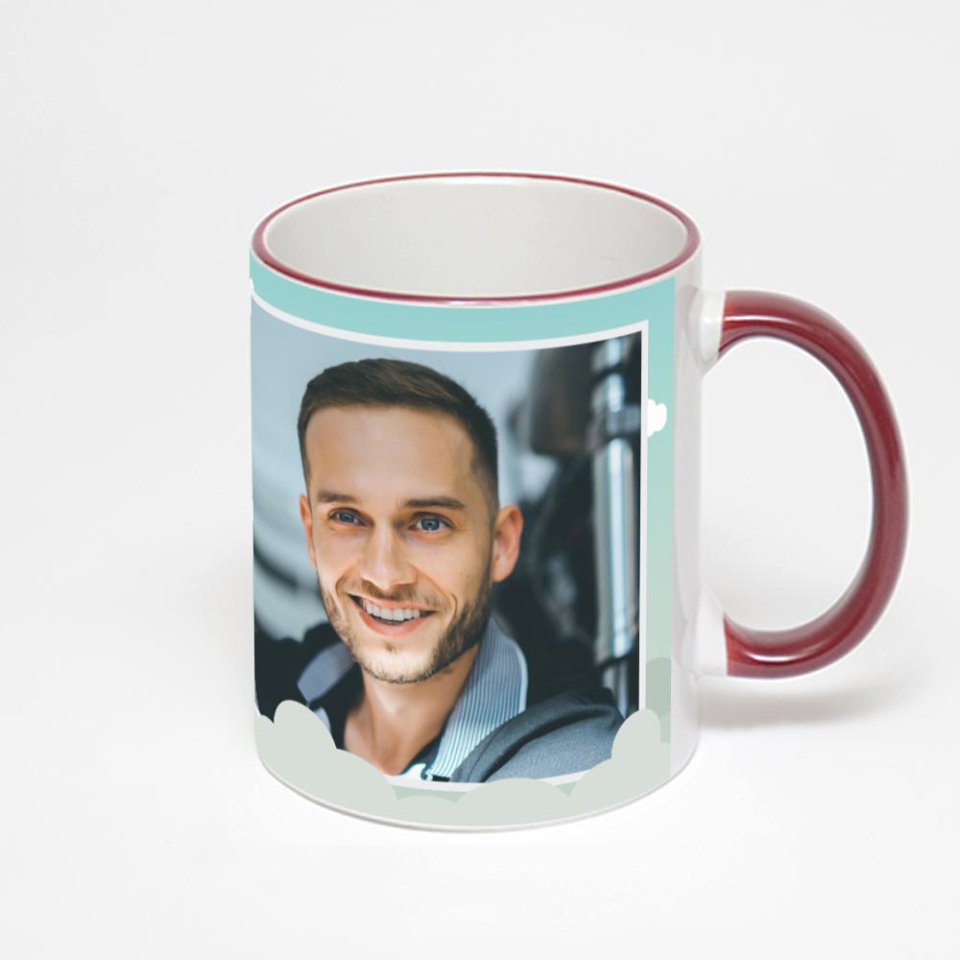 Кружка с бордовой ручкой и ободком