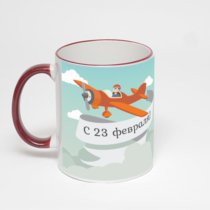 Кружка с бордовой ручкой и ободком