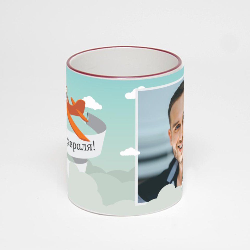 Кружка с бордовой ручкой и ободком