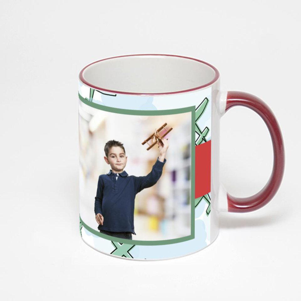 Кружка с бордовой ручкой и ободком