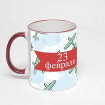 Кружка с бордовой ручкой и ободком