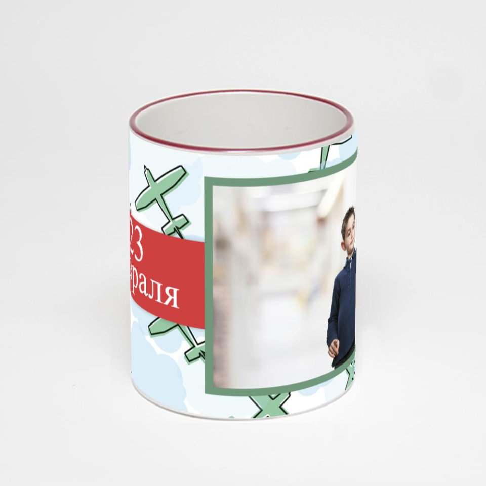 Кружка с бордовой ручкой и ободком