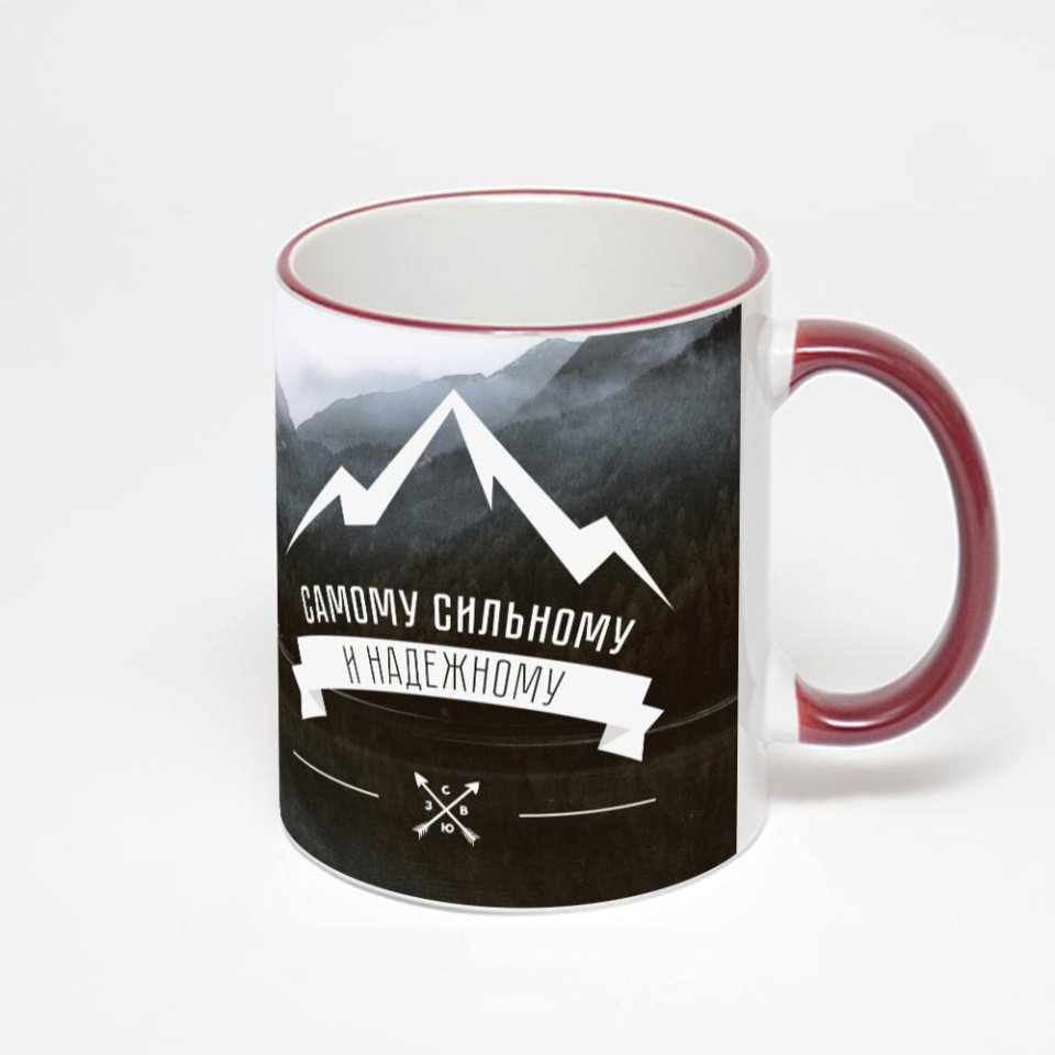 Кружка с бордовой ручкой и ободком