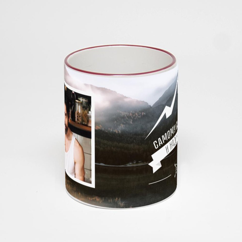 Кружка с бордовой ручкой и ободком