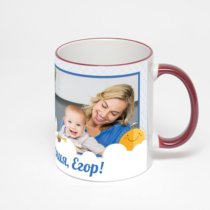 Кружка с бордовой ручкой и ободком