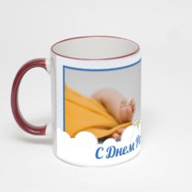 Кружка с бордовой ручкой и ободком