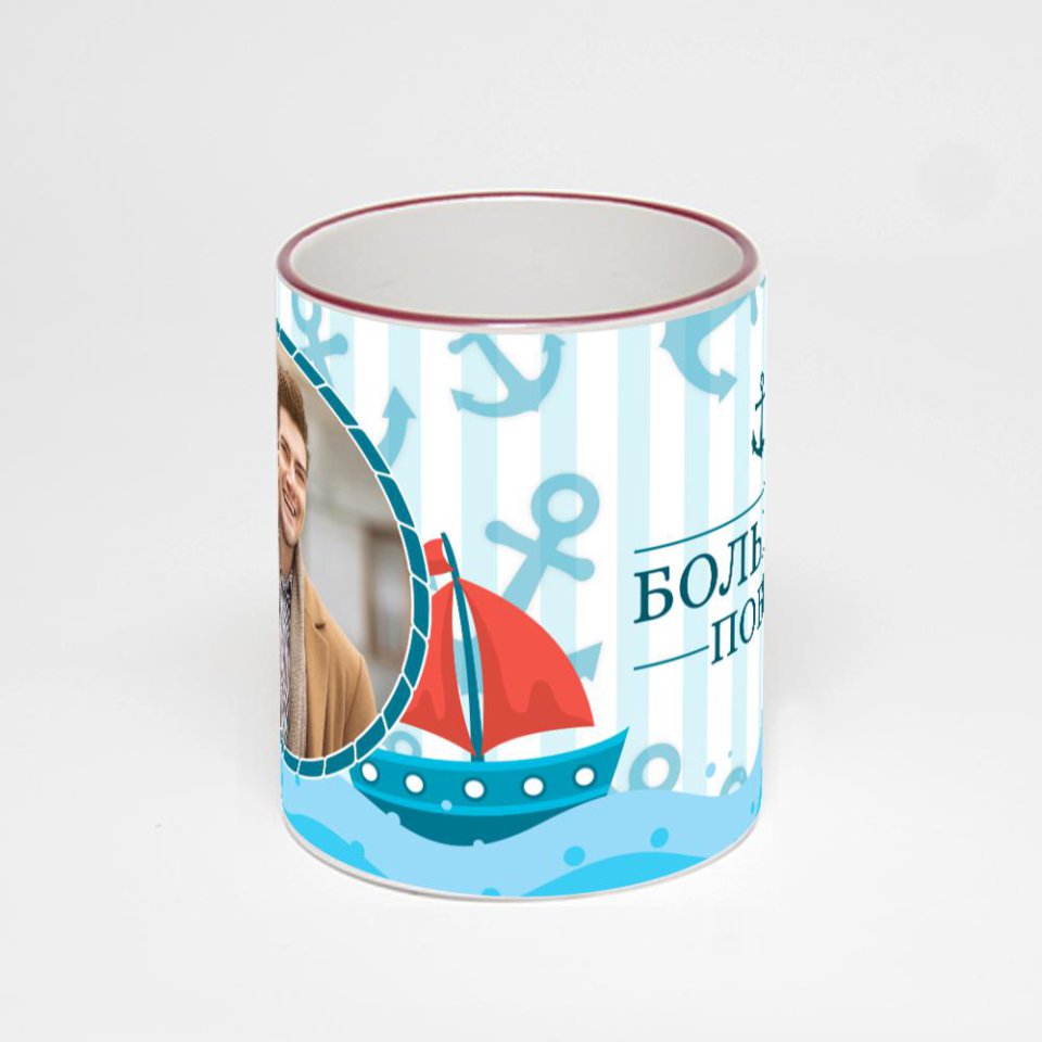 Кружка с бордовой ручкой и ободком