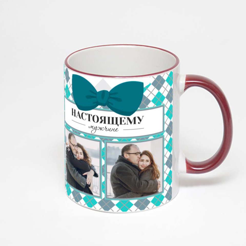 Кружка с бордовой ручкой и ободком