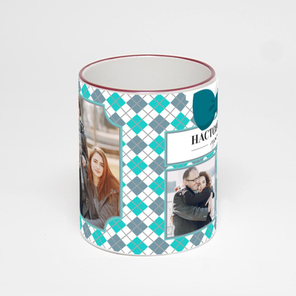 Кружка с бордовой ручкой и ободком