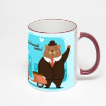 Кружка с бордовой ручкой и ободком