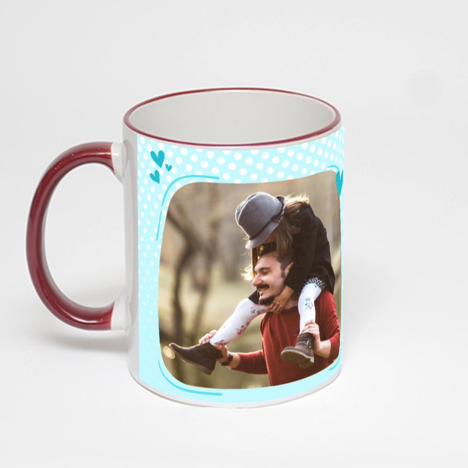 Кружка с бордовой ручкой и ободком