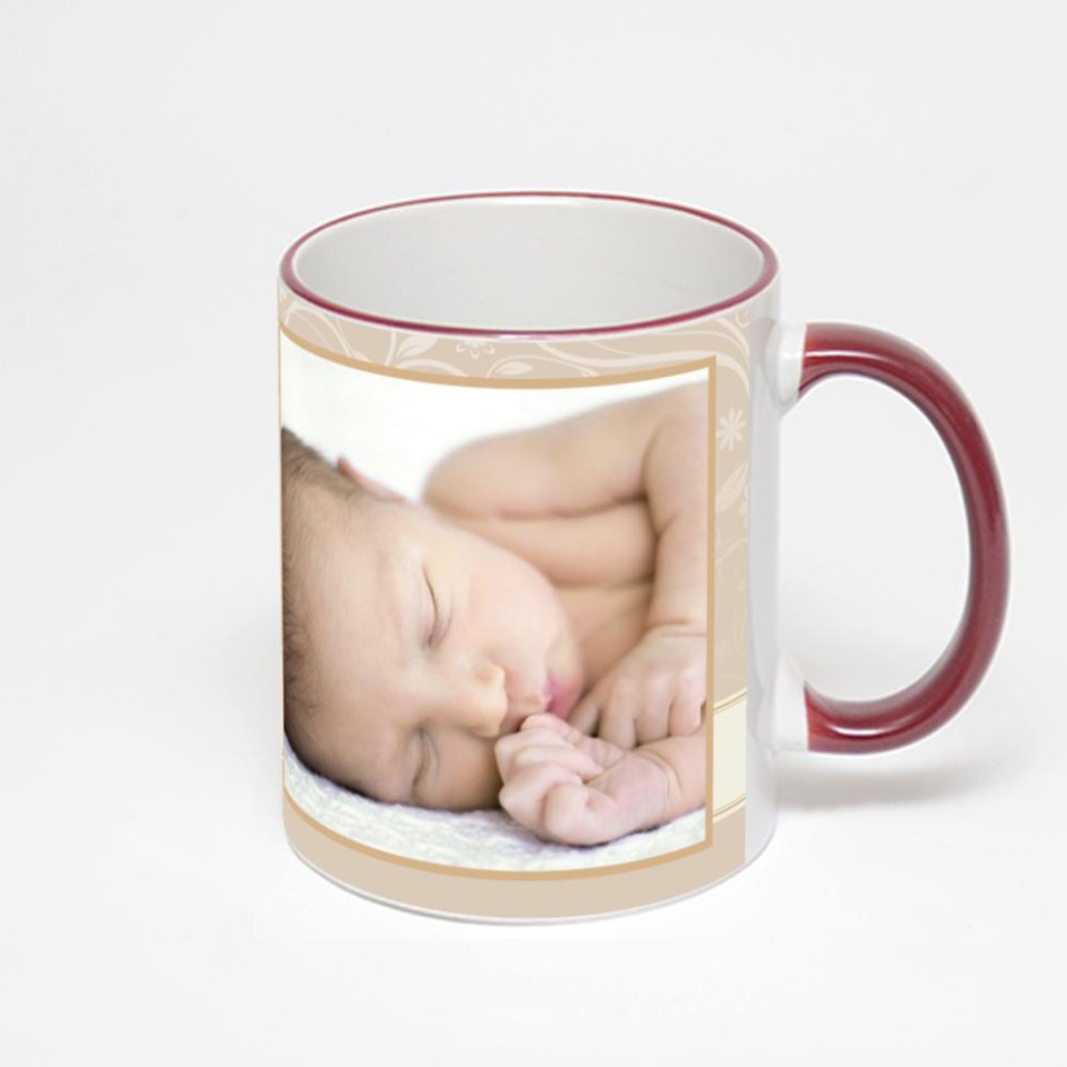 Кружка с бордовой ручкой и ободком